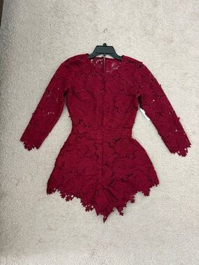 Lovers + Friends Burgundy Lace Romper